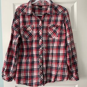 Torrid Red and Blue Plaid Button Down Shirt Casual Style